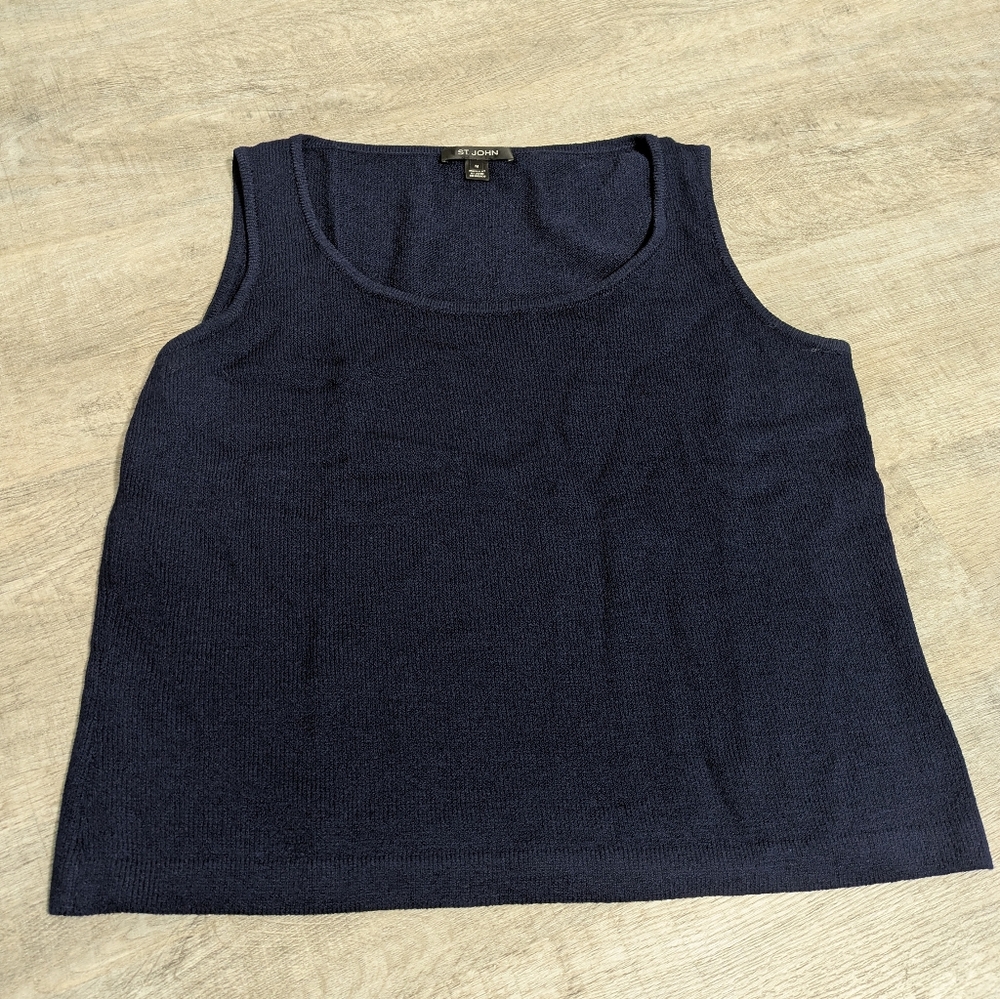 St. John Navy Ribbed Knit Pique Shell Size Medium